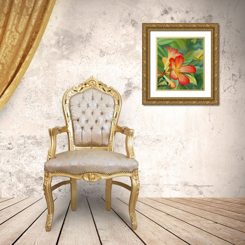 Small Red Flower Gold Ornate Wood Framed Art Print with Double Matting by Stevenson, Graeme