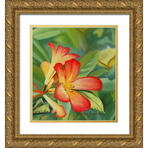 Small Red Flower Gold Ornate Wood Framed Art Print with Double Matting by Stevenson, Graeme
