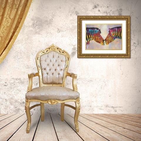 Spectrum Zebras Gold Ornate Wood Framed Art Print with Double Matting by Stevenson, Graeme