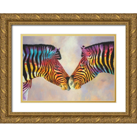 Spectrum Zebras Gold Ornate Wood Framed Art Print with Double Matting by Stevenson, Graeme