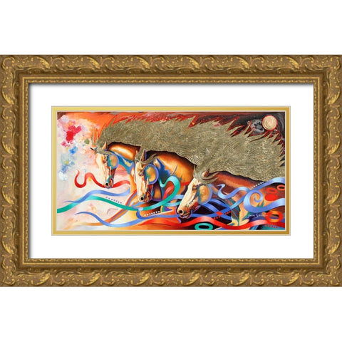 Stallions Of The Gods Gold Ornate Wood Framed Art Print with Double Matting by Stevenson, Graeme