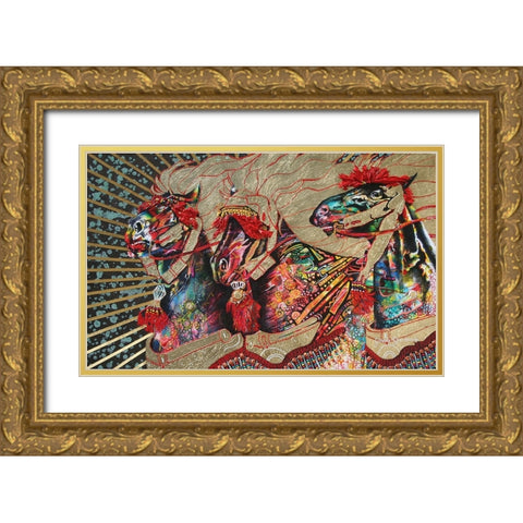 Arabian Stallions Gold Ornate Wood Framed Art Print with Double Matting by Stevenson, Graeme