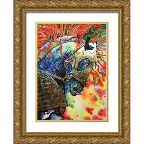 Fire of the Stallion Gold Ornate Wood Framed Art Print with Double Matting by Stevenson, Graeme