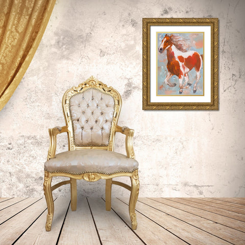 Painted Horse Gold Ornate Wood Framed Art Print with Double Matting by Khorasani, Hooshang