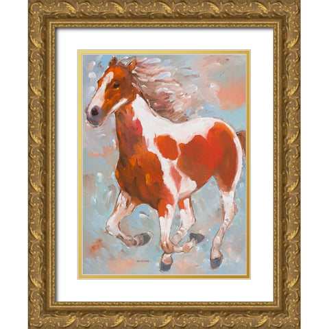 Painted Horse Gold Ornate Wood Framed Art Print with Double Matting by Khorasani, Hooshang