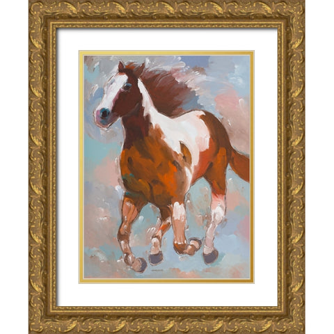Painted Horse #2 Gold Ornate Wood Framed Art Print with Double Matting by Khorasani, Hooshang