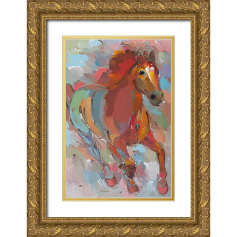 Red-Hoofed Runner Gold Ornate Wood Framed Art Print with Double Matting by Khorasani, Hooshang