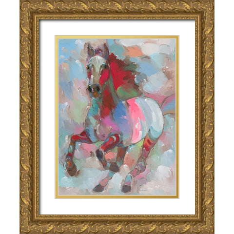 Fiery Stallion Gold Ornate Wood Framed Art Print with Double Matting by Khorasani, Hooshang