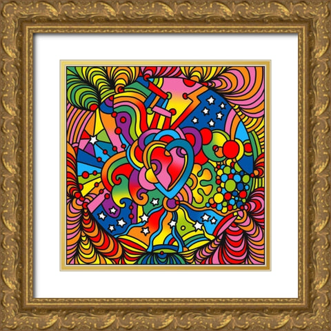 Pop Art Heart Swirls Gold Ornate Wood Framed Art Print with Double Matting by Green, Howie