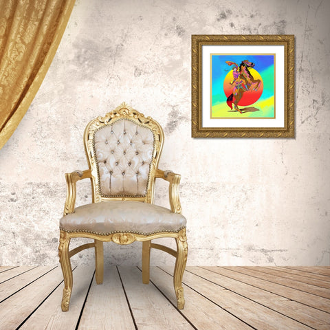 Pop-Art-Cowgirl Gold Ornate Wood Framed Art Print with Double Matting by Green, Howie