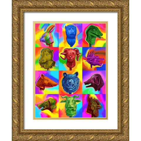 Chinese Zodiac Pop Art Gold Ornate Wood Framed Art Print with Double Matting by Green, Howie
