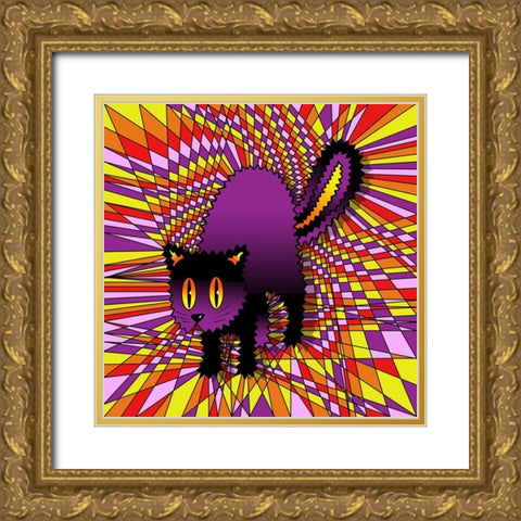 Spooky Cat Gold Ornate Wood Framed Art Print with Double Matting by Green, Howie