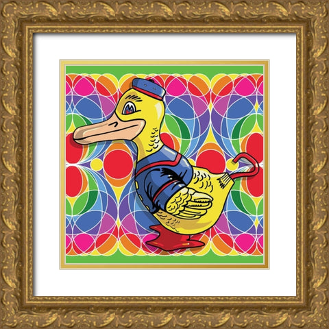 Hoppy Duck Toy Gold Ornate Wood Framed Art Print with Double Matting by Green, Howie