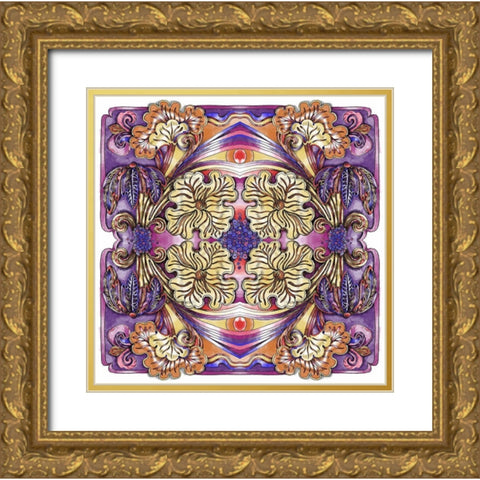 Lotus Flower Kalidescope Gold Ornate Wood Framed Art Print with Double Matting by Green, Howie