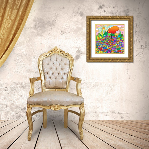 Poo Art Landscape Hill Gold Ornate Wood Framed Art Print with Double Matting by Green, Howie