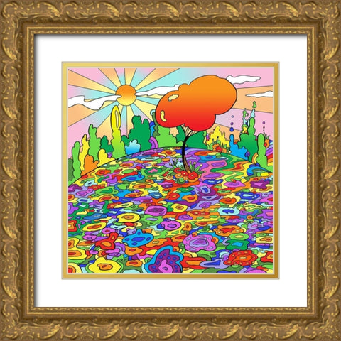 Poo Art Landscape Hill Gold Ornate Wood Framed Art Print with Double Matting by Green, Howie