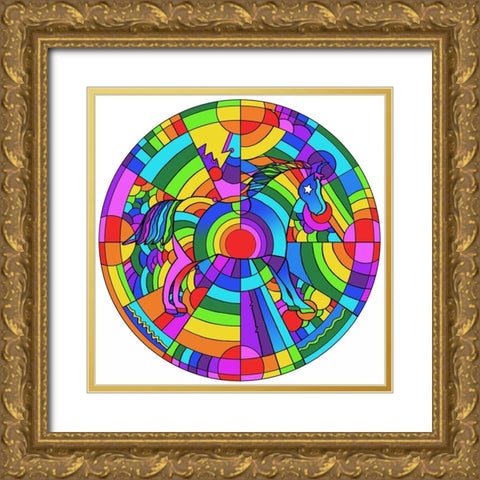 Pop Art Pony Circle Gold Ornate Wood Framed Art Print with Double Matting by Green, Howie