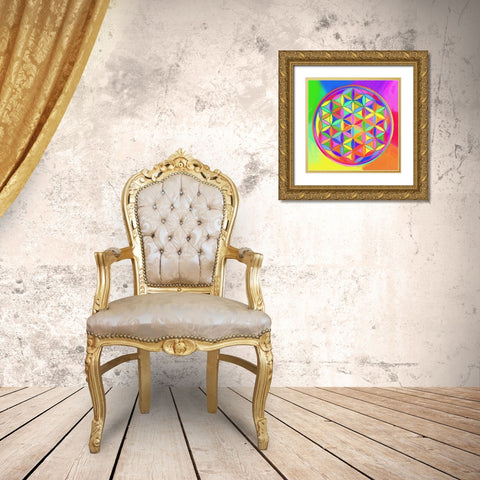 Sacred Geo Flower of Life Gold Ornate Wood Framed Art Print with Double Matting by Green, Howie
