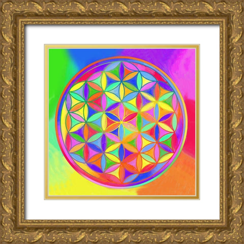 Sacred Geo Flower of Life Gold Ornate Wood Framed Art Print with Double Matting by Green, Howie