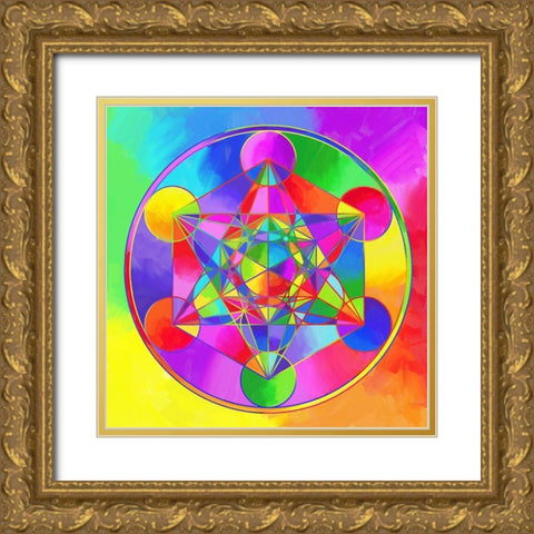 Sacred Geo Metarons Cube Gold Ornate Wood Framed Art Print with Double Matting by Green, Howie