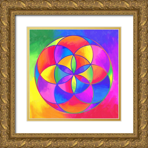 Sacred Geo Seed Of Life Gold Ornate Wood Framed Art Print with Double Matting by Green, Howie