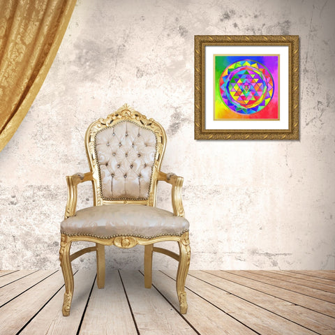 Sacred Geo Sri Yantra Gold Ornate Wood Framed Art Print with Double Matting by Green, Howie