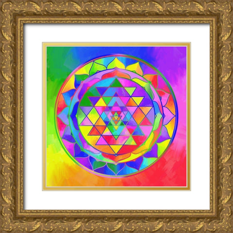 Sacred Geo Sri Yantra Gold Ornate Wood Framed Art Print with Double Matting by Green, Howie
