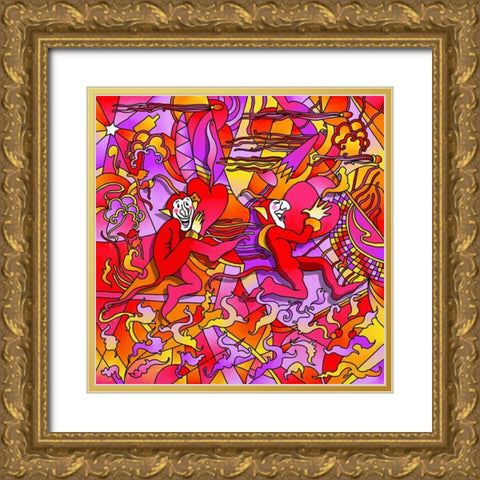 Dancing-Devils Gold Ornate Wood Framed Art Print with Double Matting by Green, Howie