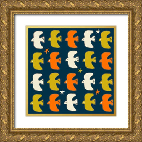 20-16 Native Bird Gold Ornate Wood Framed Art Print with Double Matting by HUE and MI and Sangita
