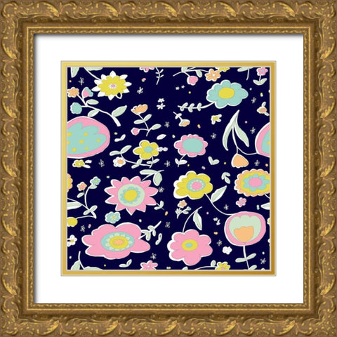Delicate Floral Gold Ornate Wood Framed Art Print with Double Matting by HUE and MI and Sangita