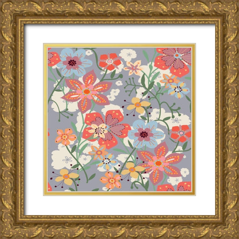 Layers Of Flowers Gold Ornate Wood Framed Art Print with Double Matting by HUE and MI and Sangita