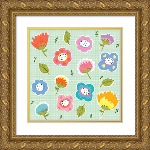 Scattered Flowers Gold Ornate Wood Framed Art Print with Double Matting by HUE and MI and Sangita