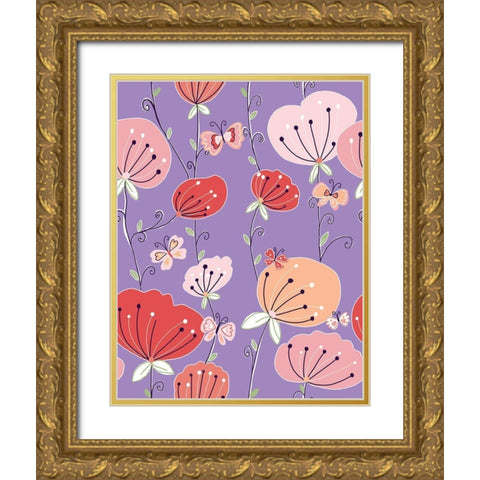 Tulips Gold Ornate Wood Framed Art Print with Double Matting by HUE and MI and Sangita