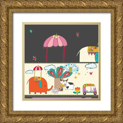 Travel To India Gold Ornate Wood Framed Art Print with Double Matting by HUE and MI and Sangita