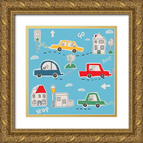 Vroom Vroom Gold Ornate Wood Framed Art Print with Double Matting by HUE and MI and Sangita