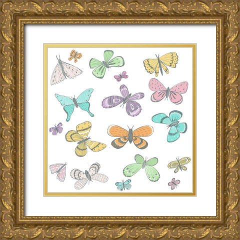 Sketch Book Butterfly Gold Ornate Wood Framed Art Print with Double Matting by HUE and MI and Sangita
