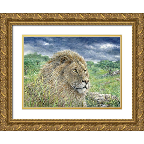 Lion Painting Finished 2 Gold Ornate Wood Framed Art Print with Double Matting by Tift, Jeff