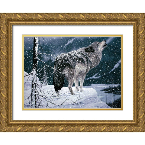 Lone Wolf Gold Ornate Wood Framed Art Print with Double Matting by Tift, Jeff
