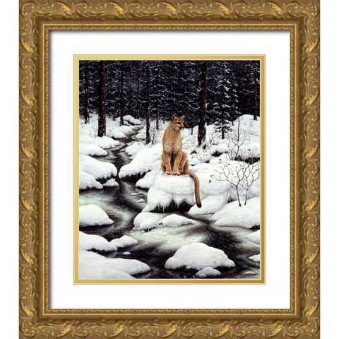 Cougar Gold Ornate Wood Framed Art Print with Double Matting by Tift, Jeff