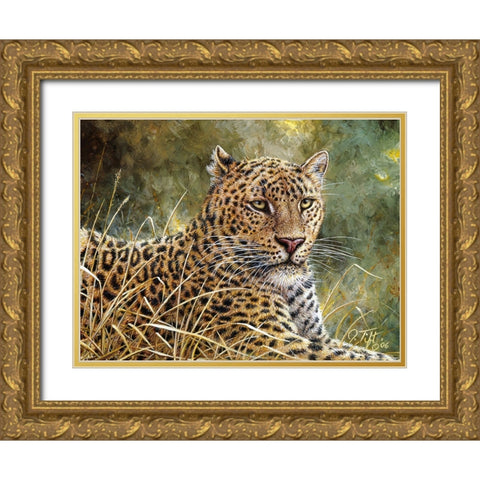 Leopard Portrait Gold Ornate Wood Framed Art Print with Double Matting by Tift, Jeff