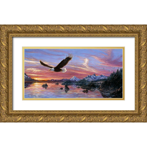 Silent Wings Of Freedom Gold Ornate Wood Framed Art Print with Double Matting by Tift, Jeff