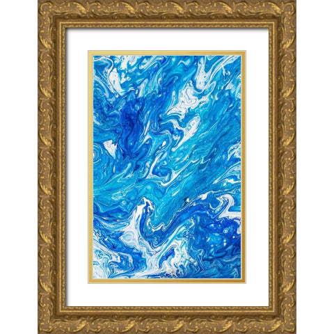Azure Transfusions Of Ocean Waves 1 Gold Ornate Wood Framed Art Print with Double Matting by Jenny Rainbow Fine Art