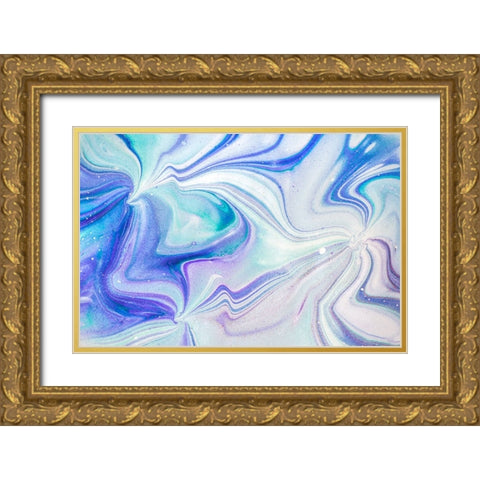 Fluid Acrylic Blue Turquoise Gold Ornate Wood Framed Art Print with Double Matting by Jenny Rainbow Fine Art