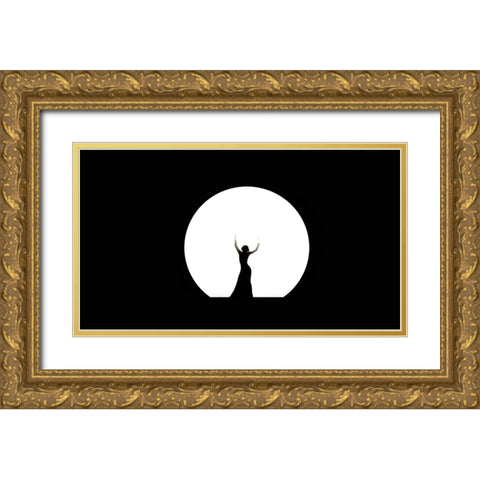Full Moon Dance Gold Ornate Wood Framed Art Print with Double Matting by Jenny Rainbow Fine Art