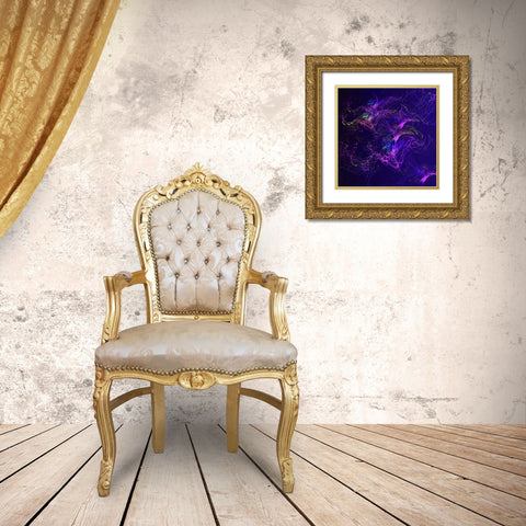 Galaxies Magenta Lights on Purple Gold Ornate Wood Framed Art Print with Double Matting by Jenny Rainbow Fine Art