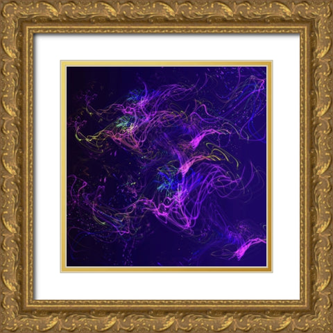 Galaxies Magenta Lights on Purple Gold Ornate Wood Framed Art Print with Double Matting by Jenny Rainbow Fine Art