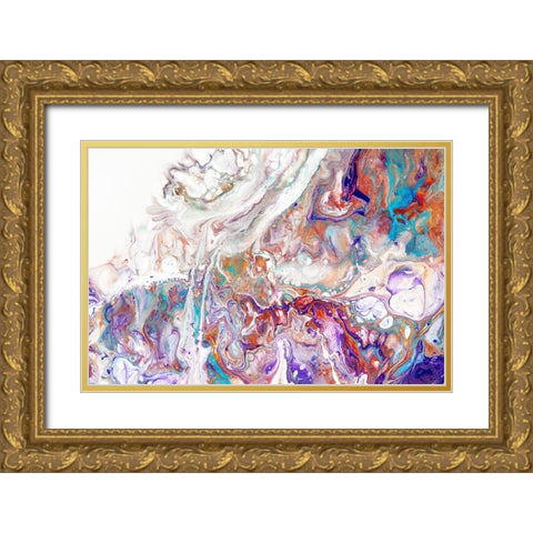 Fluid Acrylic Oriental Treasures Gold Ornate Wood Framed Art Print with Double Matting by Jenny Rainbow Fine Art