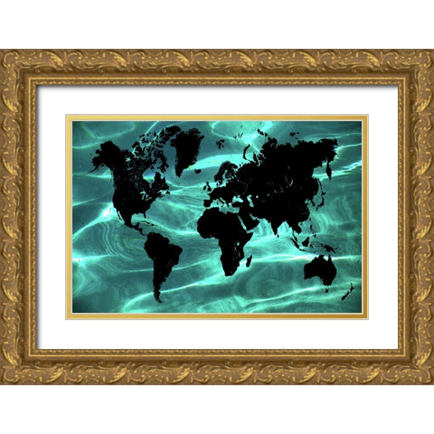 Pure Ocean World Map 1 Gold Ornate Wood Framed Art Print with Double Matting by Jenny Rainbow Fine Art