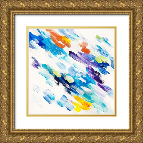 Acrylic Painting Colorful Rain Gold Ornate Wood Framed Art Print with Double Matting by Jenny Rainbow Fine Art