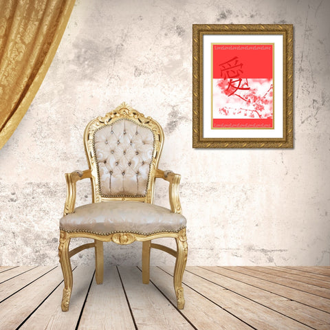 Japanese Spring Coral Gold Ornate Wood Framed Art Print with Double Matting by Jenny Rainbow Fine Art